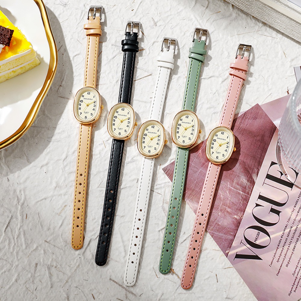 Luxury Watch With Leather Strap - Luxe Ovale Wijzerplaat Vrouwen Horloges Mode