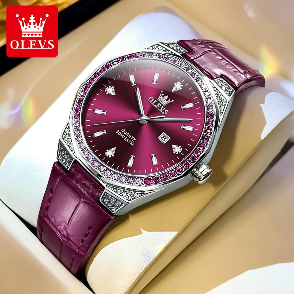 Luxury Watch With Leather Strap - OLEVS Originele dameshorloges Diamond Lap Fashion