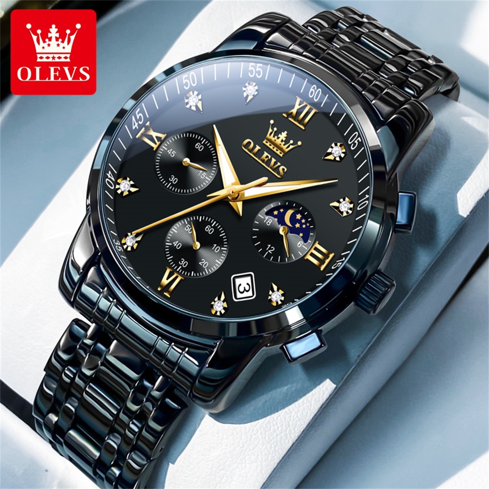 Luxury Quartz Watch Brands - OLEVS Populaire herenhorloges roestvrij staal zwart