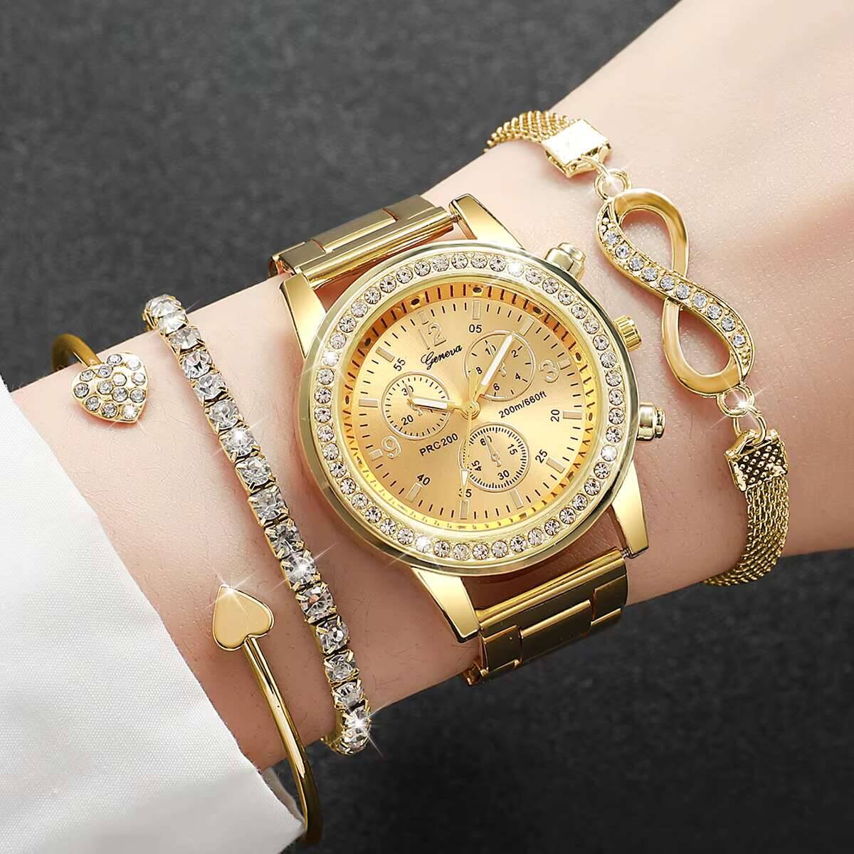 Luxury Watch Display Case - 4 stks/set luxe strass dameshorloges mode
