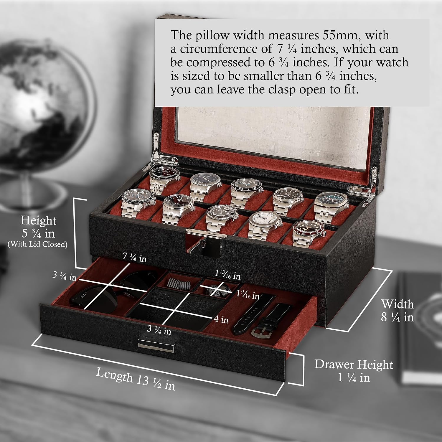 Horlogedoos met 10 vakken in l - Luxury Watch Display Case recensie en prijs