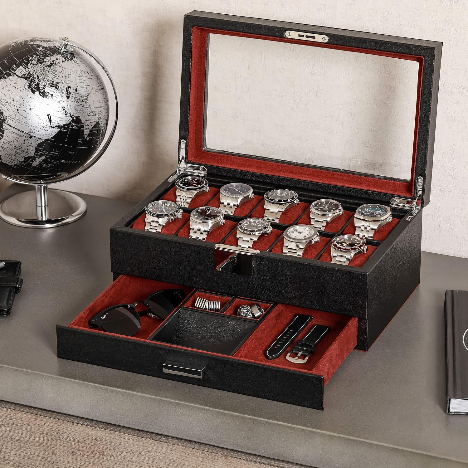 Horlogedoos met 10 vakken in l - Luxury Watch Display Case recensie en prijs