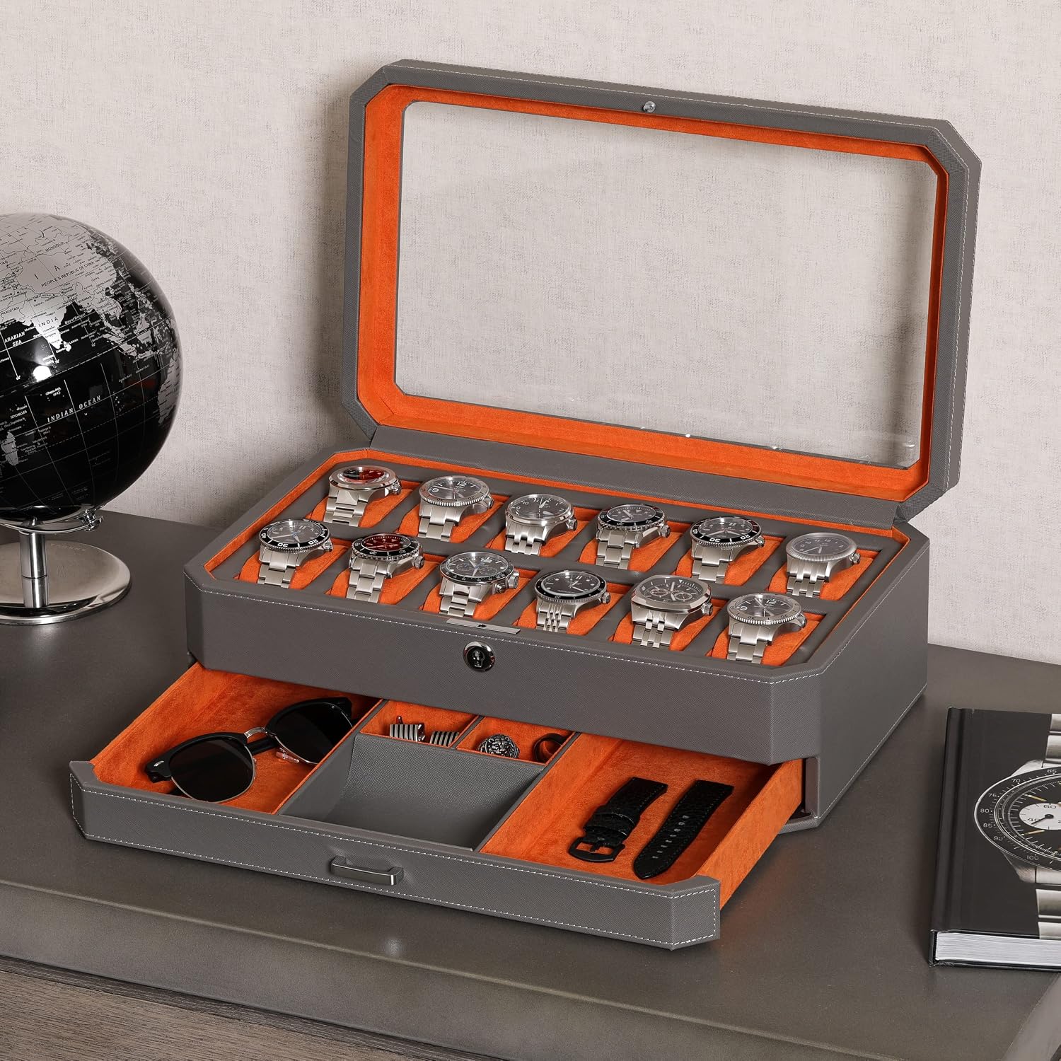 12-vakken lederen horlogekist  - Luxury Watch Display Case recensie en prijs
