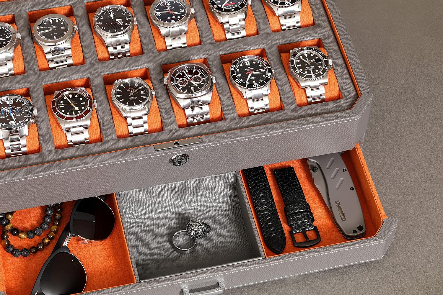 12-vakken lederen horlogekist  - Luxury Watch Display Case recensie en prijs
